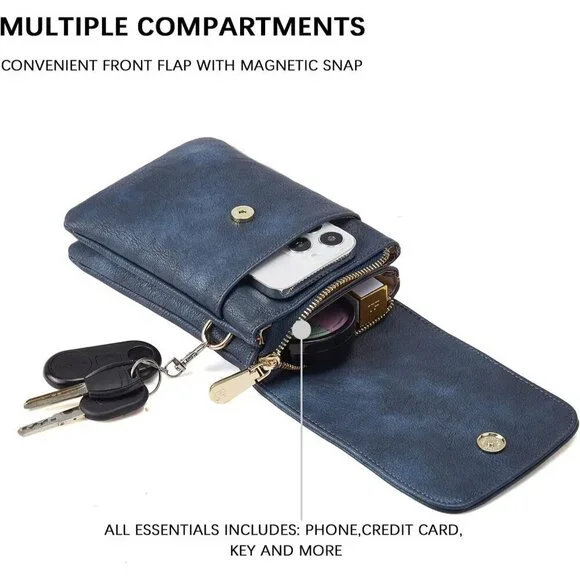 Women Navy Blue Imported Vegan Leather Adjustable Strap Small Crossbody Bags - Picture 4 of 8